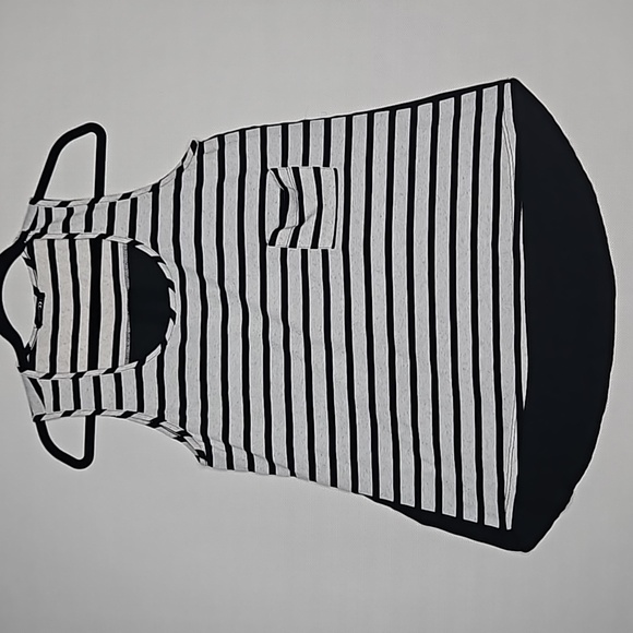 Papermoon Tank Top Gray and White Stripe with Pocket and Sheer Black Back Size M - Picture 1 of 15